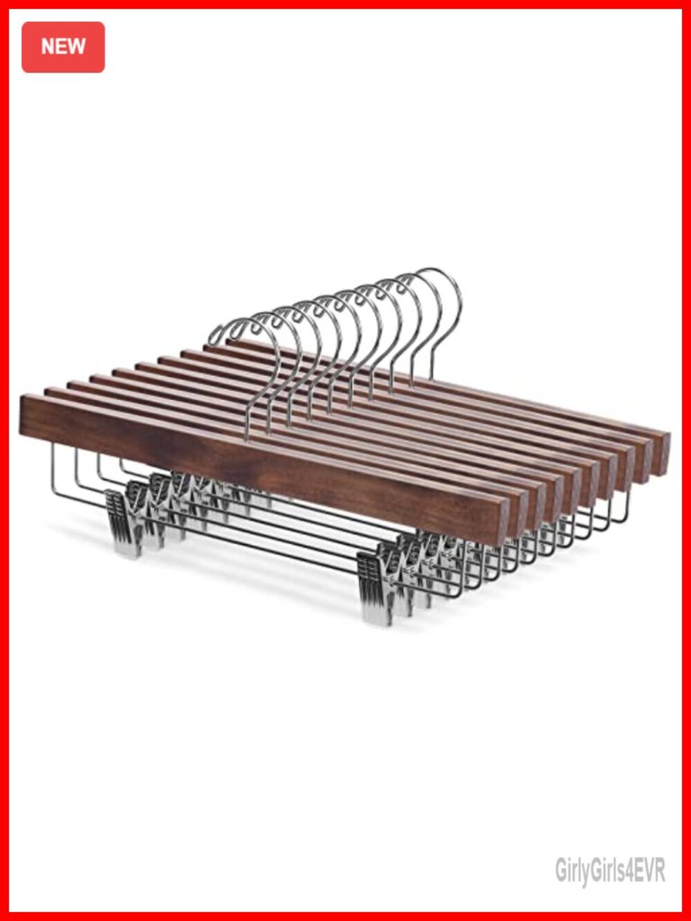 Wooden Pants Skirt Hangers with Clips 10Pcs Retro